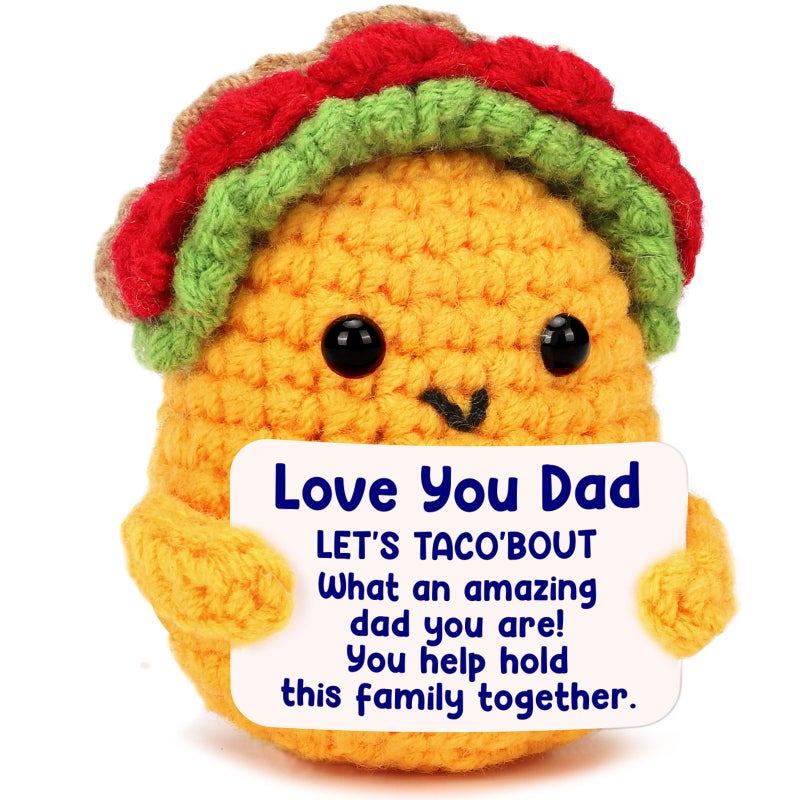 LuoHere Dad Birthday Gift from Daughter Son Happy Birthday I Love Best Dad Ever Gifts for New Single Step Dads Thank You Daddy Cool Funny Present Christmas Handmade Crochet Taco Gift - Image 1
