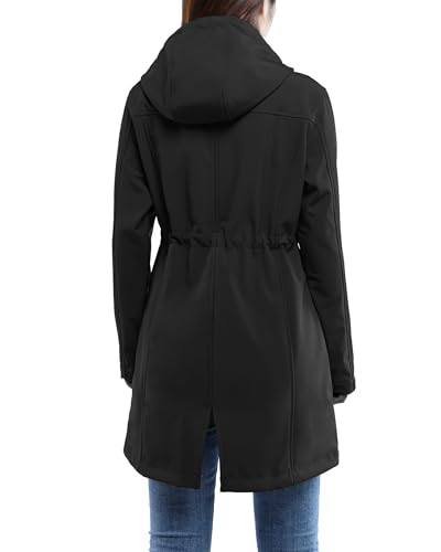 33,000ft Women's Softshell Long Jacket with Hood Fleece Lined Windproof Warm up Waterproof Windbreaker - Image 2