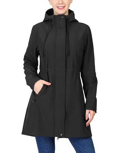 33,000ft Women's Softshell Long Jacket with Hood Fleece Lined Windproof Warm up Waterproof Windbreaker - Image 1