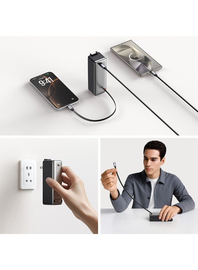 Mcdodo 3-in-1 Power Bank with Built-in Cable, 10000mAh, 30W PD Fast Charging, Travel Charger Adapter, UK/US/EU Plugs, 150+ Countries, LED Display, Black, MC-3181 - Image 2