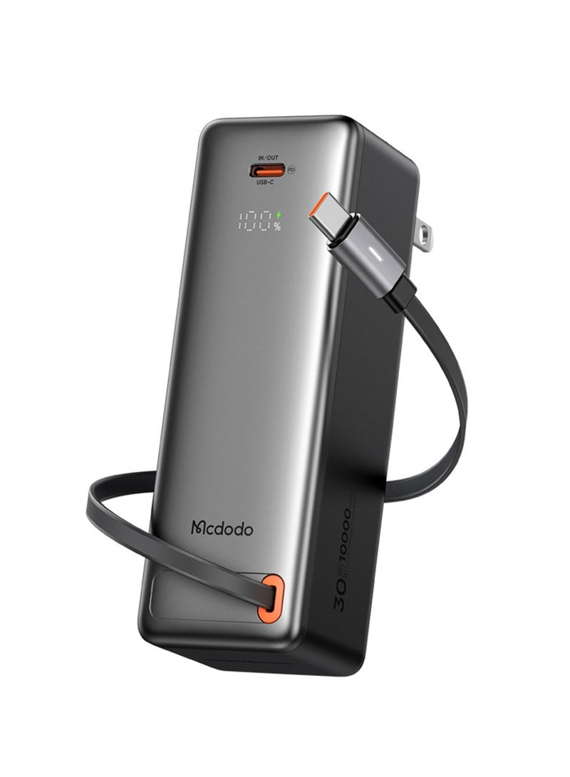 Mcdodo 3-in-1 Power Bank with Built-in Cable, 10000mAh, 30W PD Fast Charging, Travel Charger Adapter, UK/US/EU Plugs, 150+ Countries, LED Display, Black, MC-3181 - Image 3