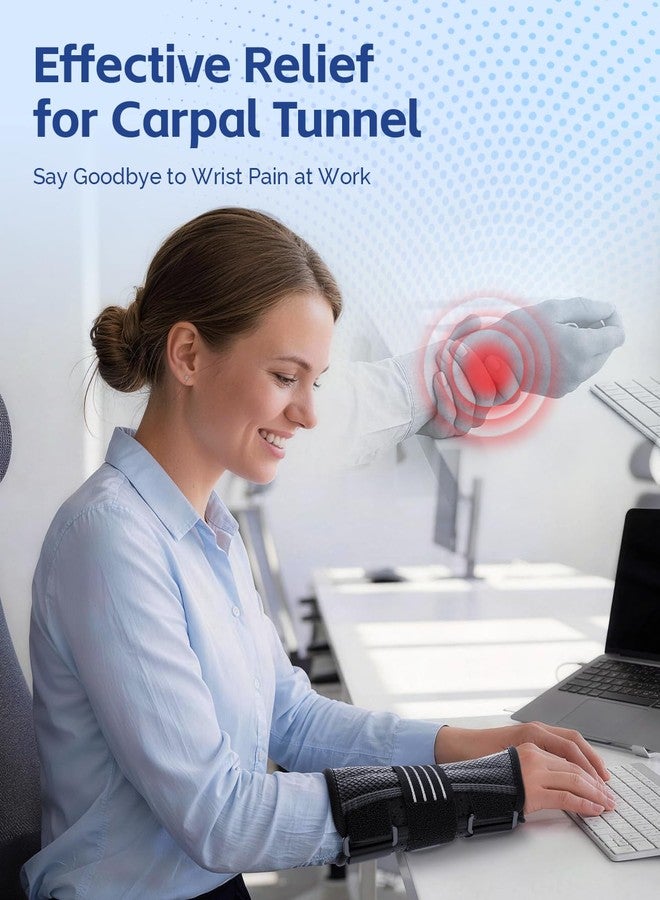 FEATOL Lightweight Carpal Tunnel Wrist Brace for Daily Work, 7 inches Comfortable & Adjustable Night Support for Women Men, Hand Brace With Splint Pain Relief for Tendonitis, Sprains, Arthritis, Right Hand, Medium - Image 2