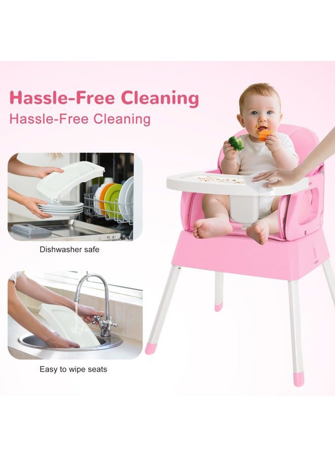 BOSEDSANG 4-in-1 Baby High Chair, Convertible Highchair for Babies and Toddlers, Portable High Chair with Foldable Design, Booster Seat for Kitchen, Dining & Outdoor Use, Easy to Clean & Storage(Pink) - Image 5