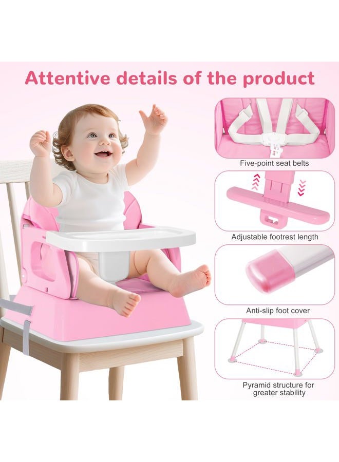 BOSEDSANG 4-in-1 Baby High Chair, Convertible Highchair for Babies and Toddlers, Portable High Chair with Foldable Design, Booster Seat for Kitchen, Dining & Outdoor Use, Easy to Clean & Storage(Pink) - Image 3