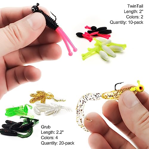 VMSIXVM Crappie Lures Tube Lures Jigs Heads Worms Swimbaits Kit, 165, 124, 50 Pcs Pre-Rigged Crappie Jigs Tube Hooks Soft Plastic Grub Worms Baits for Bass Trout Freshwater Saltwater Fishing - Image 5