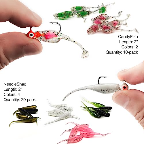 VMSIXVM Crappie Lures Tube Lures Jigs Heads Worms Swimbaits Kit, 165, 124, 50 Pcs Pre-Rigged Crappie Jigs Tube Hooks Soft Plastic Grub Worms Baits for Bass Trout Freshwater Saltwater Fishing - Image 4