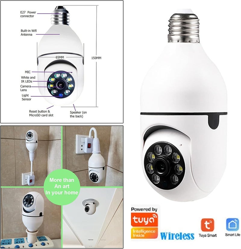 كلاراكو كاميرا واي فاي منزلية، لمبة إضاءة، كاميرا أمان IP، شبكة مراقبة ليلية لاسلكية، مراقبة الأطفال، كاميرا للحيوانات الأليفة والكلاب، كاميرا داخلية للرؤية الليلية بزاوية 360 درجة، كاميرا أمان منزلية بدقة 1080 بكسل - Image 3