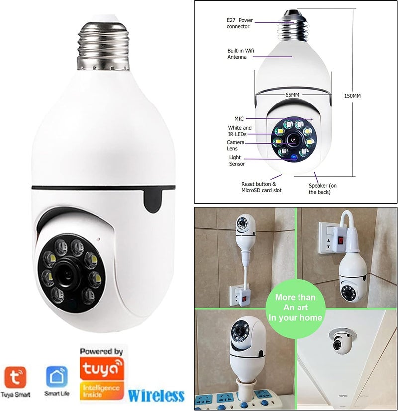 كلاراكو كاميرا واي فاي منزلية، لمبة إضاءة، كاميرا أمان IP، شبكة مراقبة ليلية لاسلكية، مراقبة الأطفال، كاميرا للحيوانات الأليفة والكلاب، كاميرا داخلية للرؤية الليلية بزاوية 360 درجة، كاميرا أمان منزلية بدقة 1080 بكسل - Image 1