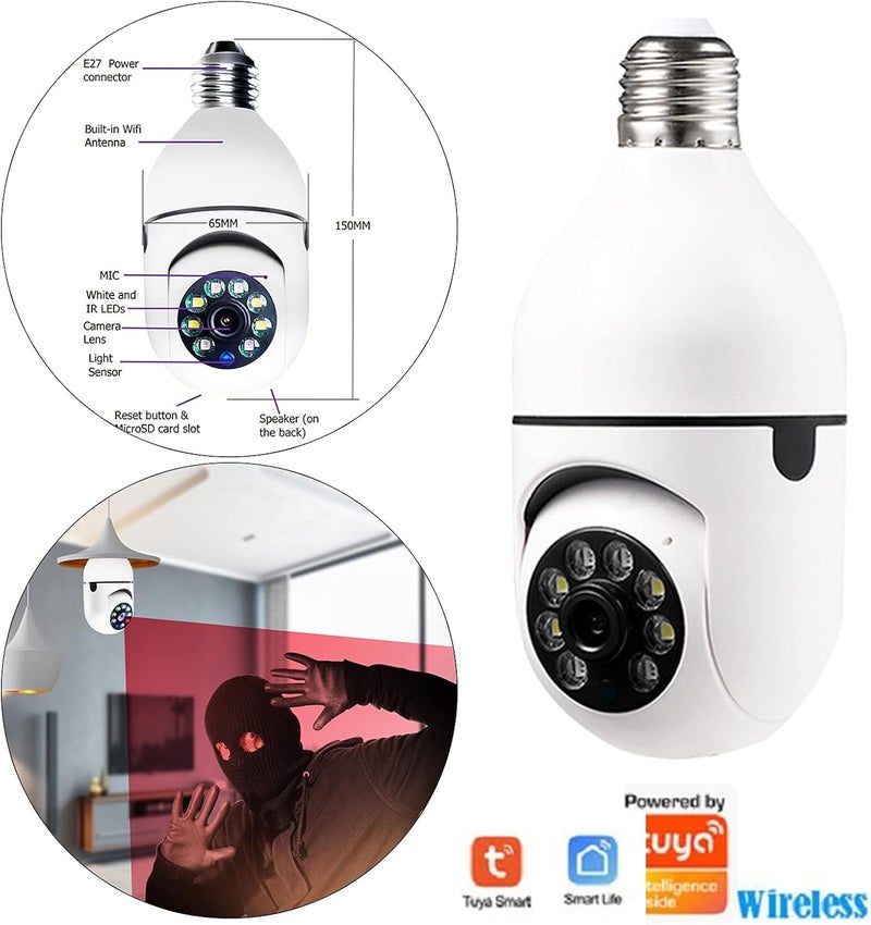 كلاراكو كاميرا واي فاي منزلية، لمبة إضاءة، كاميرا أمان IP، شبكة مراقبة ليلية لاسلكية، مراقبة الأطفال، كاميرا للحيوانات الأليفة والكلاب، كاميرا داخلية للرؤية الليلية بزاوية 360 درجة، كاميرا أمان منزلية بدقة 1080 بكسل - Image 5