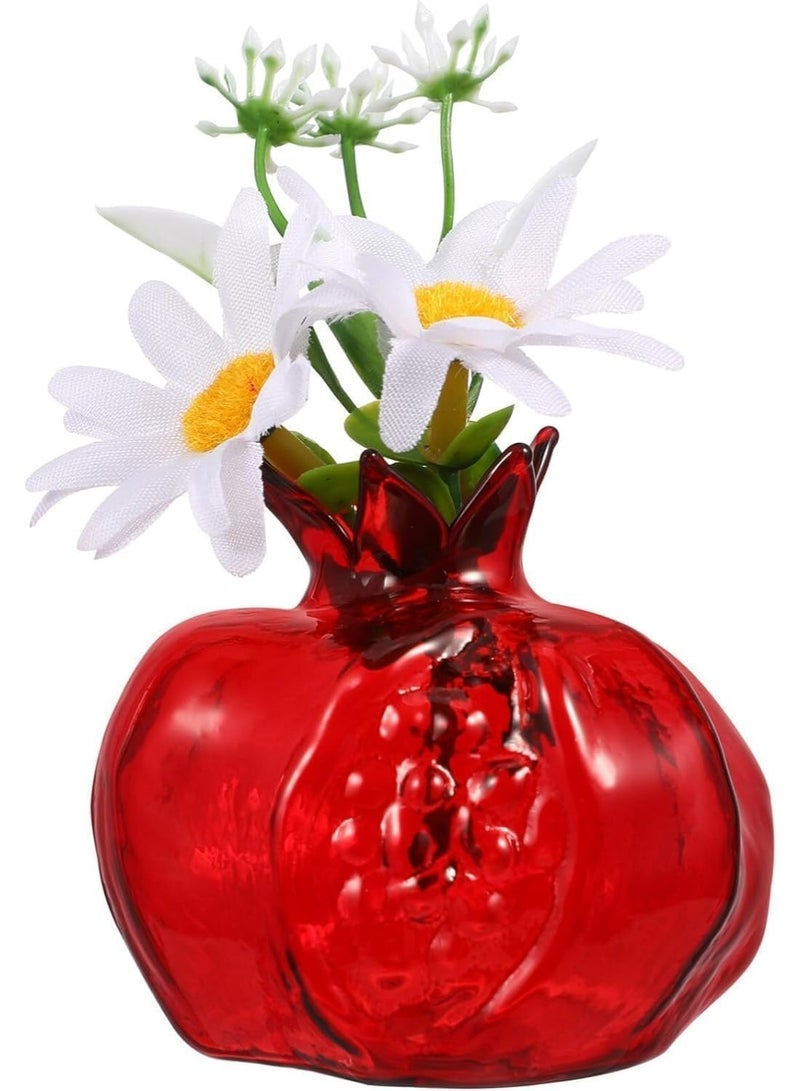 ChicAbode Pomegranate Shaped Glass Vase, Small Red Decorative Flower Vase, Glazed Table Ornament for Home Living Room Bedroom Office Decoration - Image 1