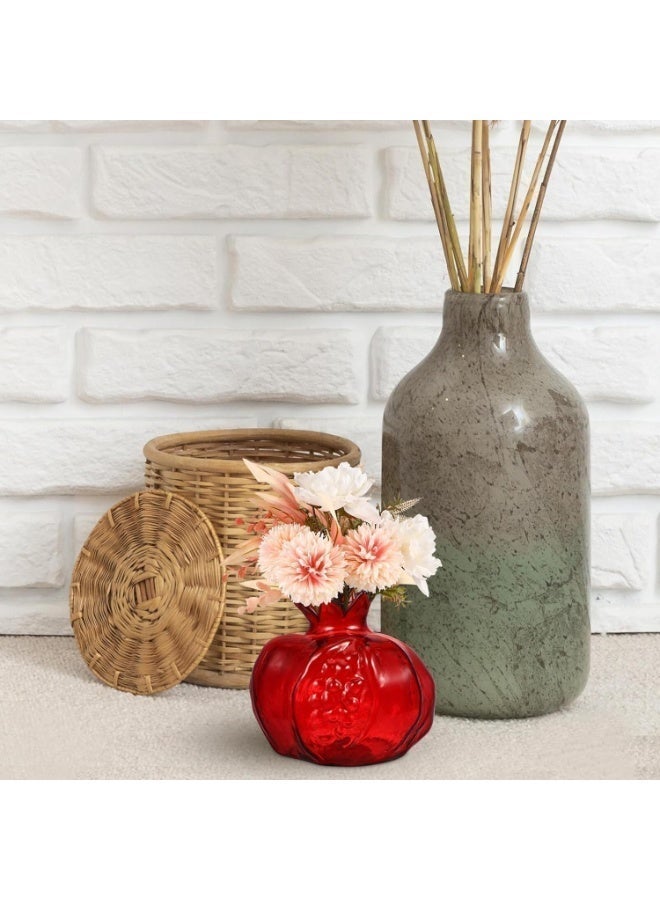 ChicAbode Pomegranate Shaped Glass Vase, Small Red Decorative Flower Vase, Glazed Table Ornament for Home Living Room Bedroom Office Decoration - Image 3
