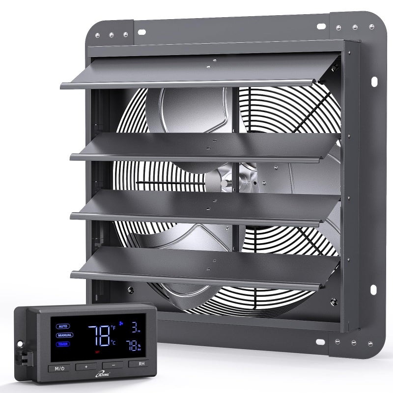 مروحة شفط مثبتة على الحائط iLiving 16 مع مصراع أوتوماتيكي تحكم في درجة الحرارة والرطوبة مع سرعة متغيرة 1736 CFM عند 1600 RPM محرك DC