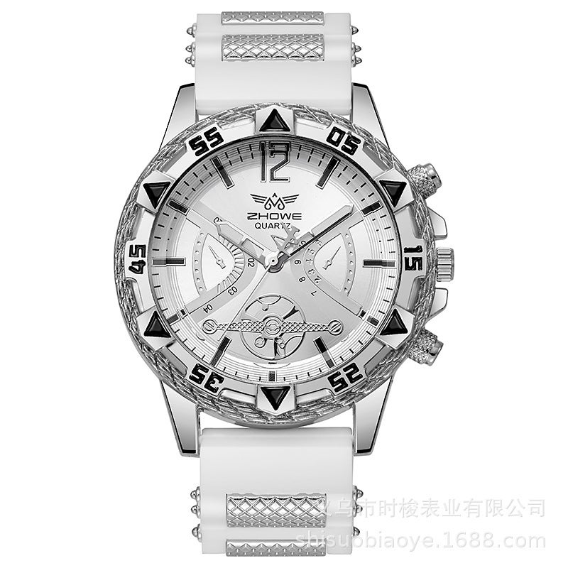 ساعة كواتز رياضية للرجال بتصميم عصري فاخر مع قرص كبير وثلاثة عيون مزيفة غير ميكانيكية - Image 1