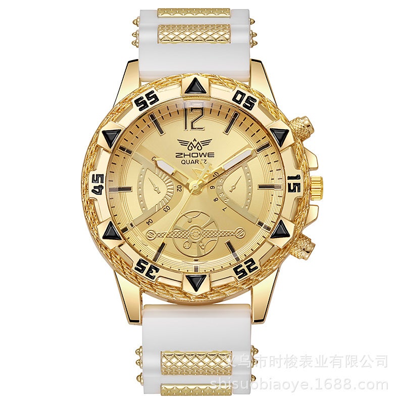 ساعة كواتز رياضية للرجال بتصميم عصري فاخر مع قرص كبير وثلاثة عيون مزيفة غير ميكانيكية - Image 4