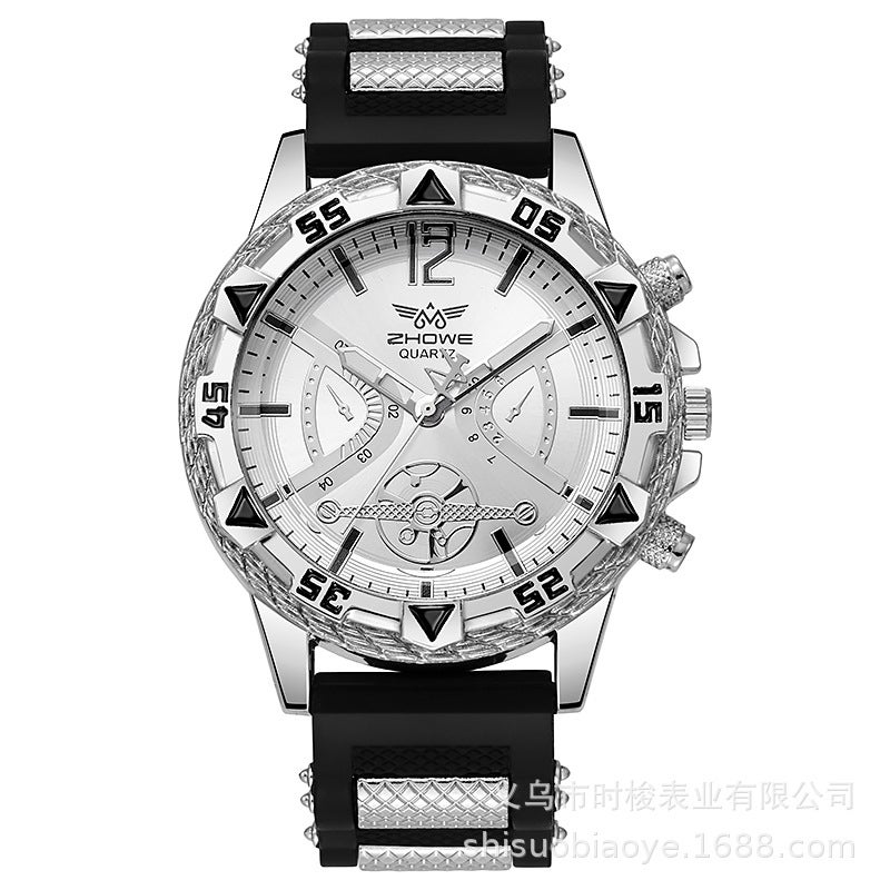 ساعة كواتز رياضية للرجال بتصميم عصري فاخر مع قرص كبير وثلاثة عيون مزيفة غير ميكانيكية - Image 5