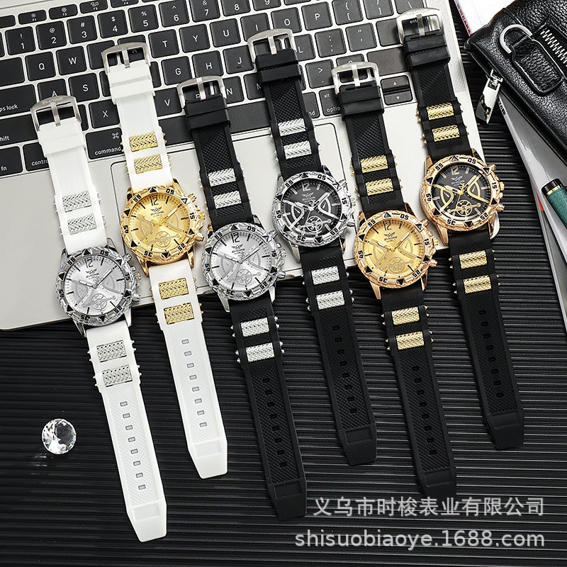 ساعة كواتز رياضية للرجال بتصميم عصري فاخر مع قرص كبير وثلاثة عيون مزيفة غير ميكانيكية - Image 2