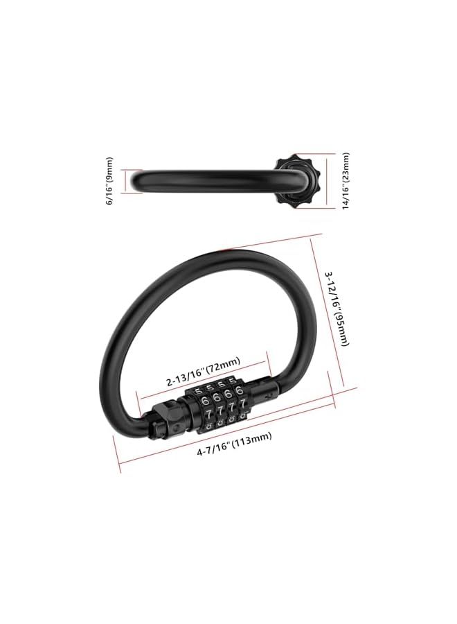 PROMASS PROMASS 1Pack Combination Locks, Ultra Large D-Shaped Code Combo Lock, Heavy Duty Carabiner Clips, for Looped Bike Security Cable Lock, Helmet Lock, Bike Lock, Fence Lock, Travel Case Lock, Black  - Image 2