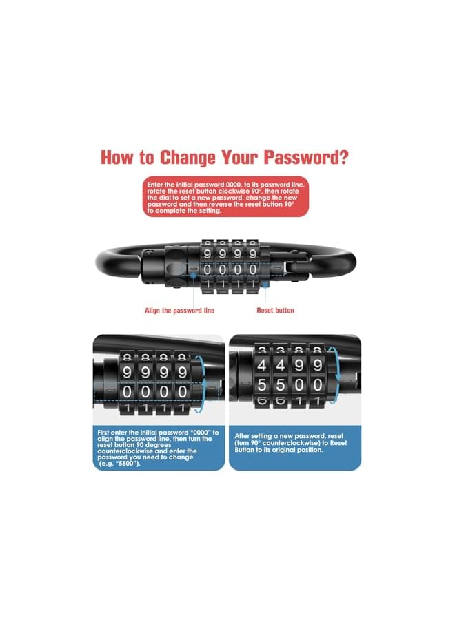 PROMASS PROMASS 1Pack Combination Locks, Ultra Large D-Shaped Code Combo Lock, Heavy Duty Carabiner Clips, for Looped Bike Security Cable Lock, Helmet Lock, Bike Lock, Fence Lock, Travel Case Lock, Black  - Image 5