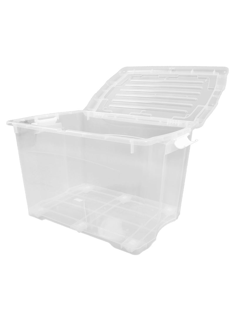 كونسيبت هوم صندوق تخزين متعدد الأغراض من البلاستيك الشفاف مع عجلات وغطاء قابل للقفل 150 لتر شفافً /أبيض - Image 3