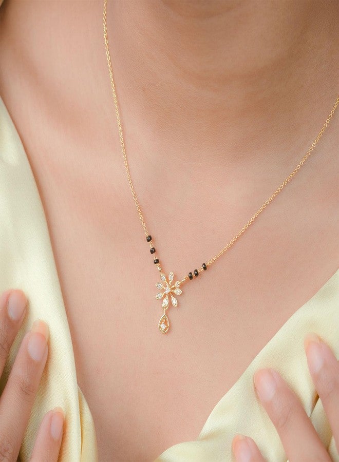 Mesmerize Modern Mangalsutra for Women | Stylish Mangalsutra | Premium Stainless Steel | Black Beads | Hypoallergenic & Tarnish-Free | Elegant & Lightweight (Floral Drop) - Image 3