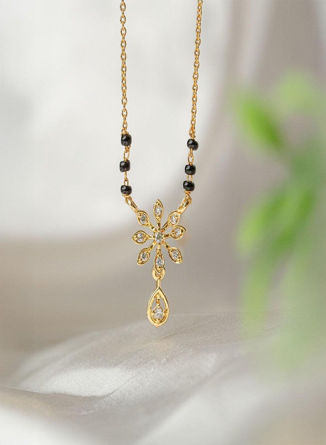 Mesmerize Modern Mangalsutra for Women | Stylish Mangalsutra | Premium Stainless Steel | Black Beads | Hypoallergenic & Tarnish-Free | Elegant & Lightweight (Floral Drop) - Image 2