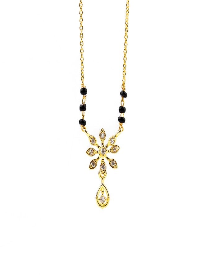 Mesmerize Modern Mangalsutra for Women | Stylish Mangalsutra | Premium Stainless Steel | Black Beads | Hypoallergenic & Tarnish-Free | Elegant & Lightweight (Floral Drop) - Image 1