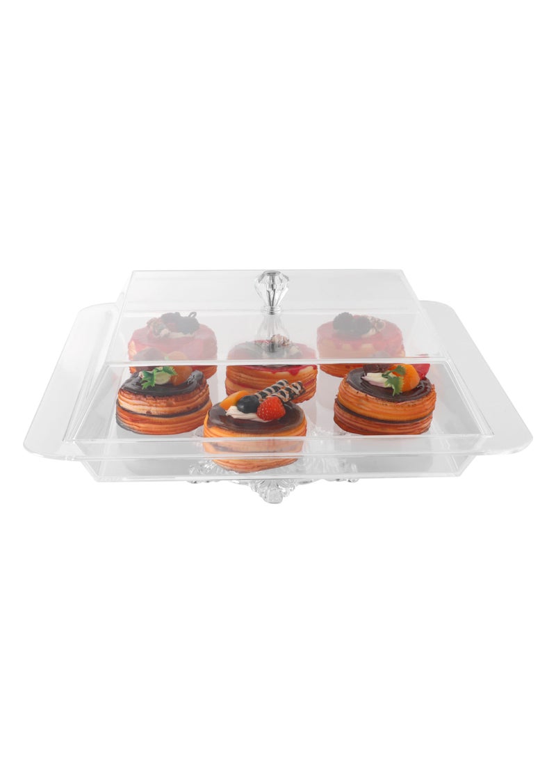 Life Smile - LIFE SMILE Serving Dish With Stand - Acrylic Spill Proof Rectangular Countertop Decorative Tray With Cover For Serving Appetizer, Cakes, Breakfast, Candy, Sweets, Fruit, Bread tray (36CM) - Image 1