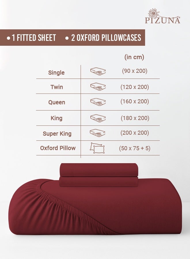 Pizuna Pure Combed Cotton King Fitted Sheet 180x200 cm Rio Red, 400 Thread Count Cool Luxury Soft 100% Long Staple Cotton Sateen Weave, 40cm Deep Pocket Bedsheet with 2 pillowcase (Fitted Sheet) - Image 3