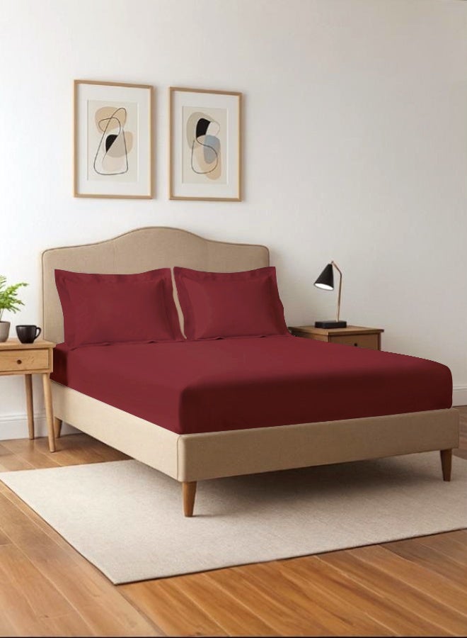 Pizuna Pure Combed Cotton King Fitted Sheet 180x200 cm Rio Red, 400 Thread Count Cool Luxury Soft 100% Long Staple Cotton Sateen Weave, 40cm Deep Pocket Bedsheet with 2 pillowcase (Fitted Sheet) - Image 1
