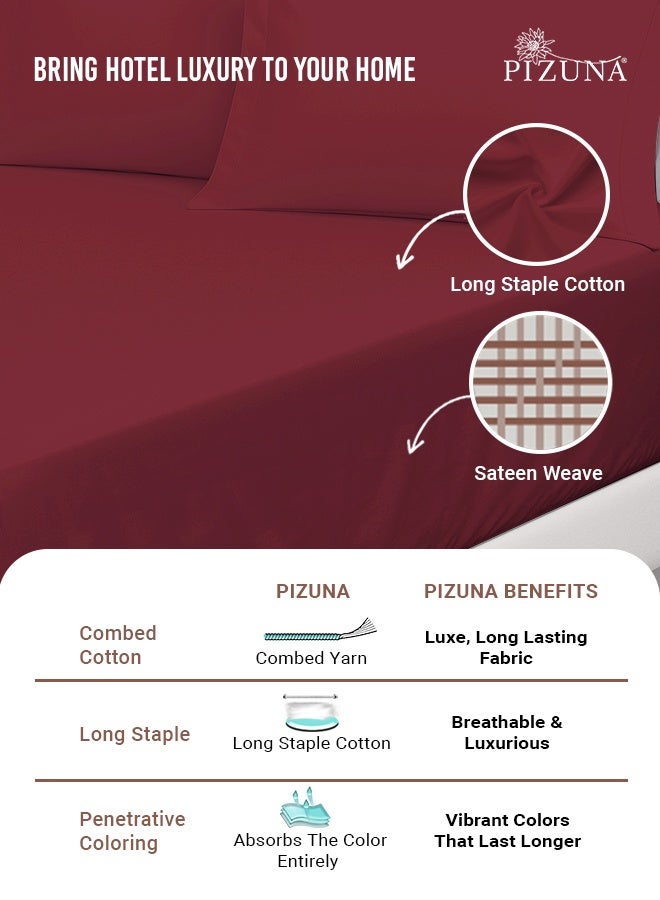 Pizuna Pure Combed Cotton King Fitted Sheet 180x200 cm Rio Red, 400 Thread Count Cool Luxury Soft 100% Long Staple Cotton Sateen Weave, 40cm Deep Pocket Bedsheet with 2 pillowcase (Fitted Sheet) - Image 2