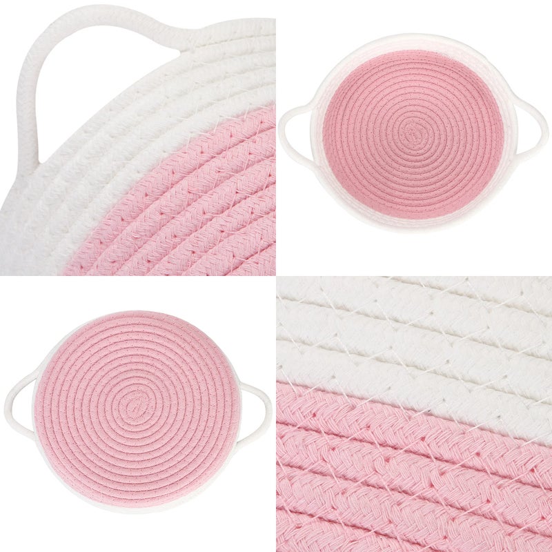 Sea Team 2-Pack Cotton Rope Baskets, 10 x 3 Inches Small Woven Storage Basket, Fabric Tray, Bowl, Round Open Dish for Fruits, Jewelry, Keys, Sewing Kits (Pink & White) - Image 4