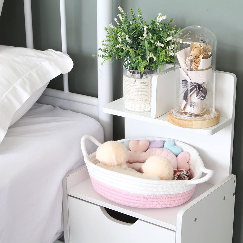 Sea Team 2-Pack Cotton Rope Baskets, 10 x 3 Inches Small Woven Storage Basket, Fabric Tray, Bowl, Round Open Dish for Fruits, Jewelry, Keys, Sewing Kits (Pink & White) - Image 2