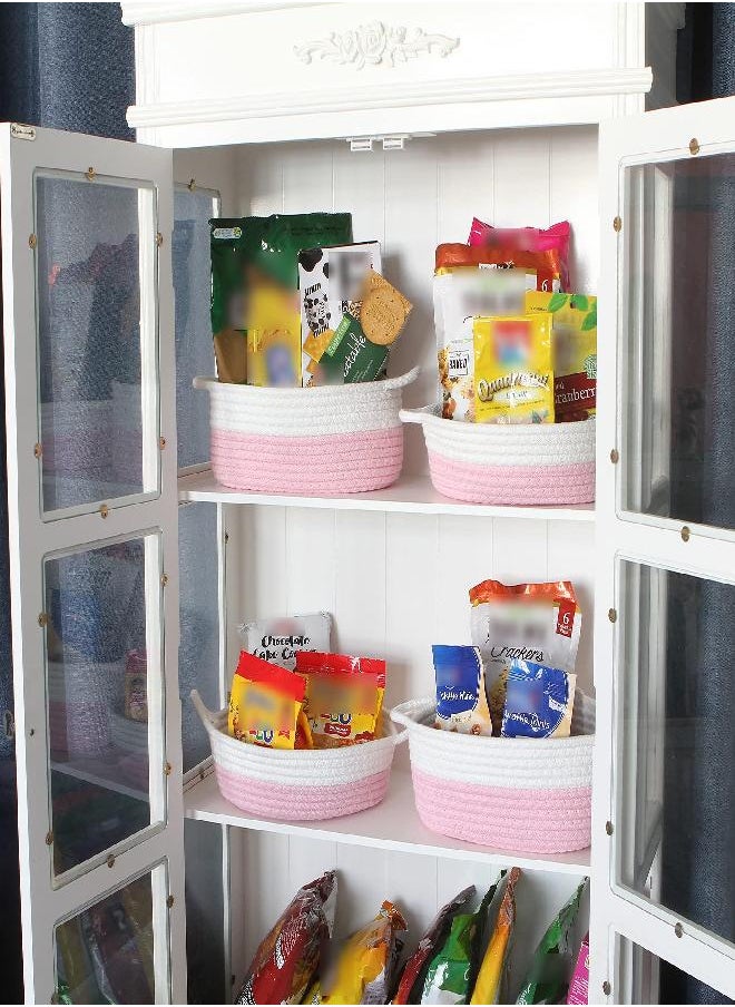Sea Team Sea Team 2-Pack Cotton Rope Baskets, 10 x 3 Inches Small Woven Storage Basket, Fabric Tray, Bowl, Round Open Dish for Fruits, Jewelry, Keys, Sewing Kits (Pink & White)  - Image 1