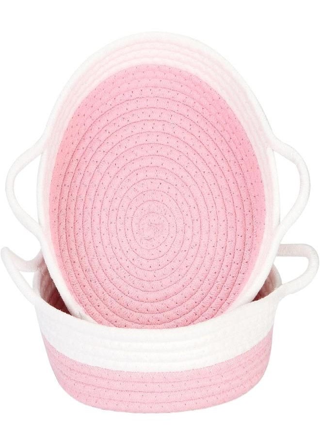 Sea Team Sea Team 2-Pack Cotton Rope Baskets, 10 x 3 Inches Small Woven Storage Basket, Fabric Tray, Bowl, Round Open Dish for Fruits, Jewelry, Keys, Sewing Kits (Pink & White)  - Image 2
