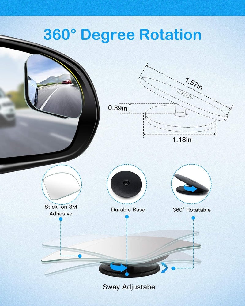 CUNCUI 2pcs Fan Shaped Blind Spot Mirror - 360 Degree Adjustable HD Glass Convex Rear View Mirror for Cars, Vans, SUVs, and Trucks - Image 2