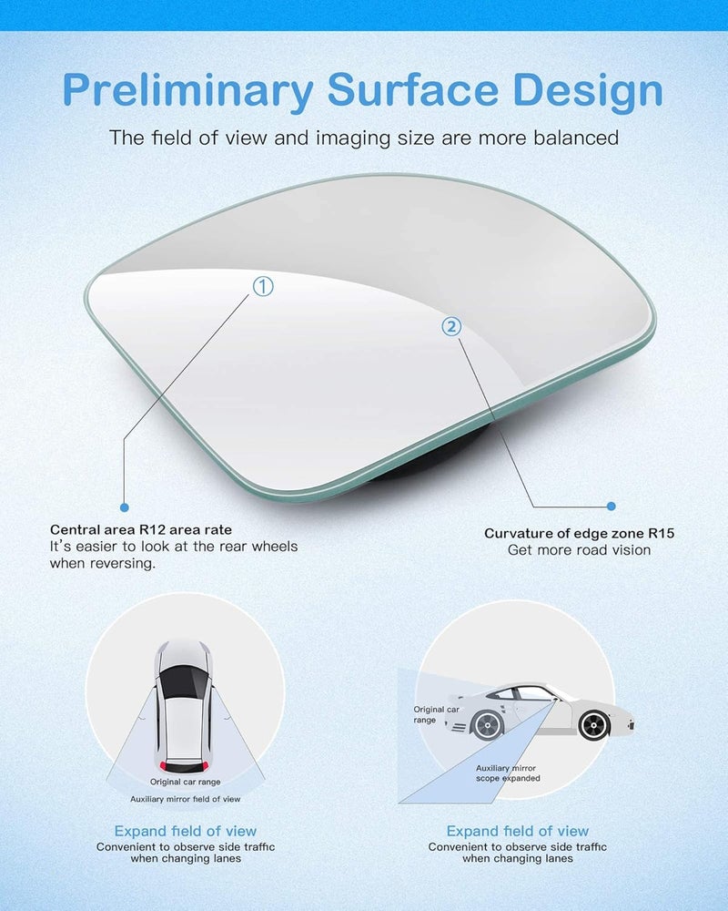 CUNCUI 2pcs Fan Shaped Blind Spot Mirror - 360 Degree Adjustable HD Glass Convex Rear View Mirror for Cars, Vans, SUVs, and Trucks - Image 3