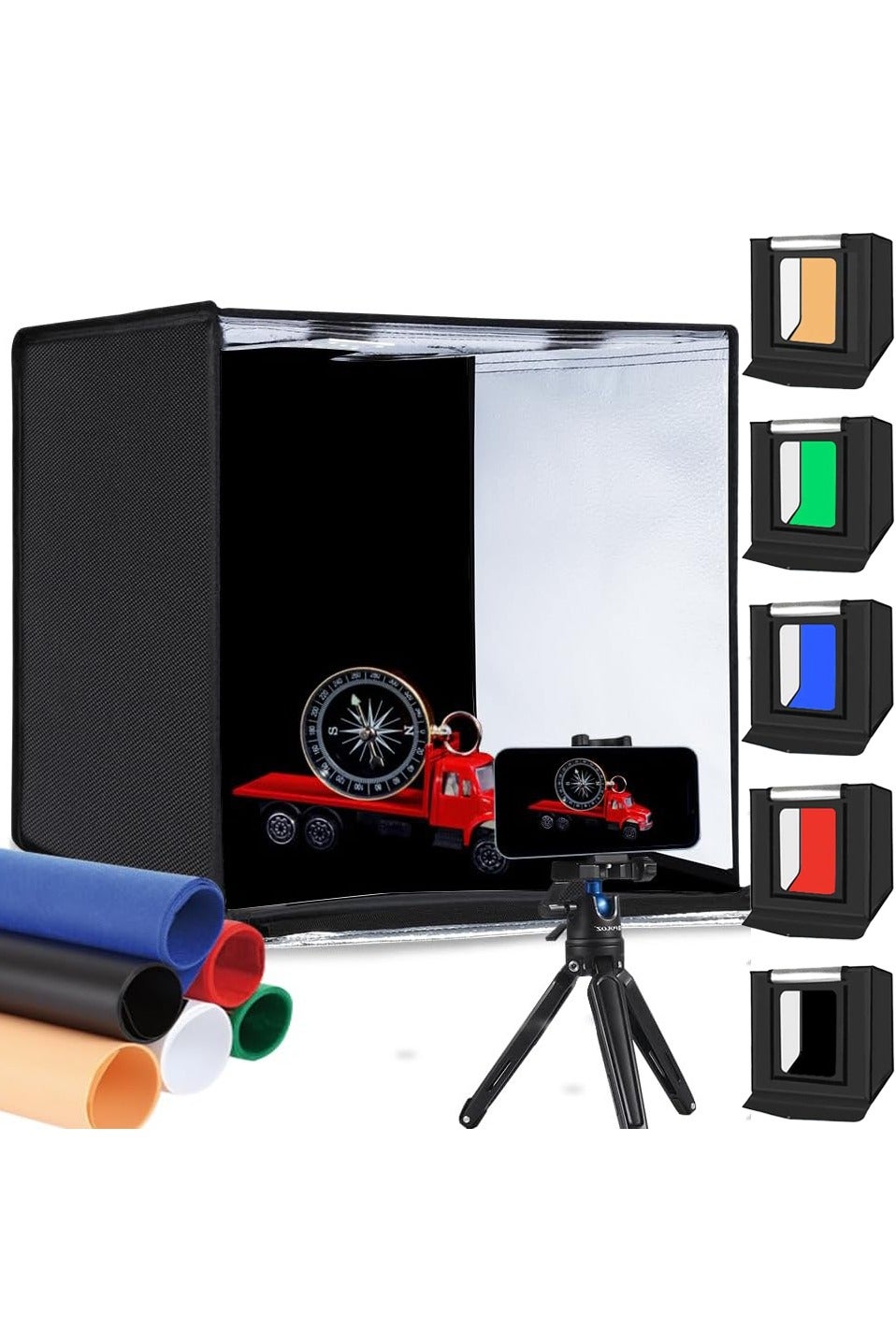 WALALLA Portable Light Box Photography, Professional 16'' Photo Studio Light Box, Large Dimmable Photo Booth, Shooting Tent, Soft Box with 6 Color Backdrops, 2*120 LM LED Lights for Big Product Photography