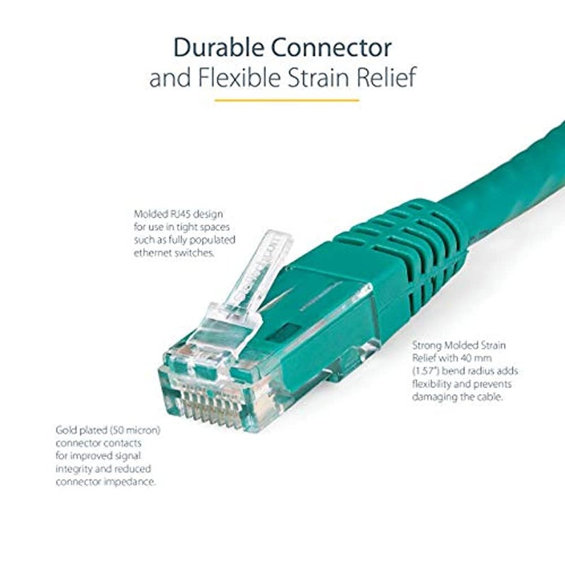 StarTech.com 7ft CAT6 Ethernet Cable - Green CAT 6 Gigabit Ethernet Wire -650MHz 100W PoE RJ45 UTP Molded Network/Patch Cord w/Strain Relief/Fluke Tested/Wiring is UL Certified/TIA (C6PATCH7GN) - Image 4