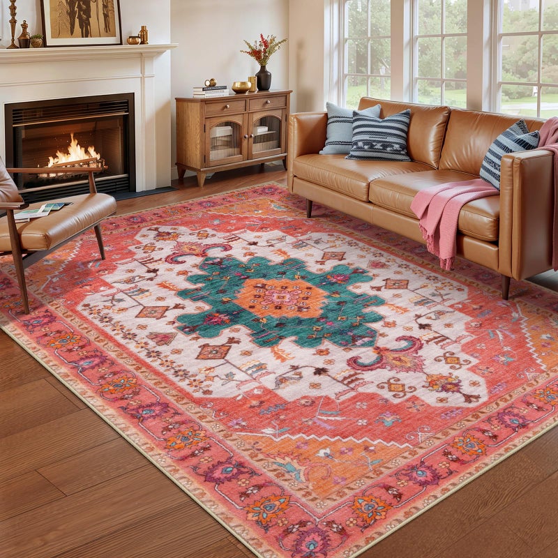Ciicool Area Rug 5x7ft Washable Rugs for Living Room Non-Slip Indoor Rugs Large Low-Pile Mat Floor Carpet Vintage Rug for Bedroom Dinning Foyer Decor - Image 1