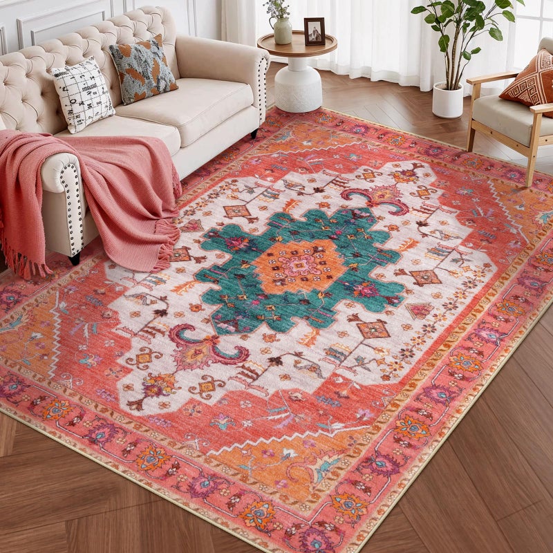Ciicool Area Rug 5x7ft Washable Rugs for Living Room Non-Slip Indoor Rugs Large Low-Pile Mat Floor Carpet Vintage Rug for Bedroom Dinning Foyer Decor - Image 2