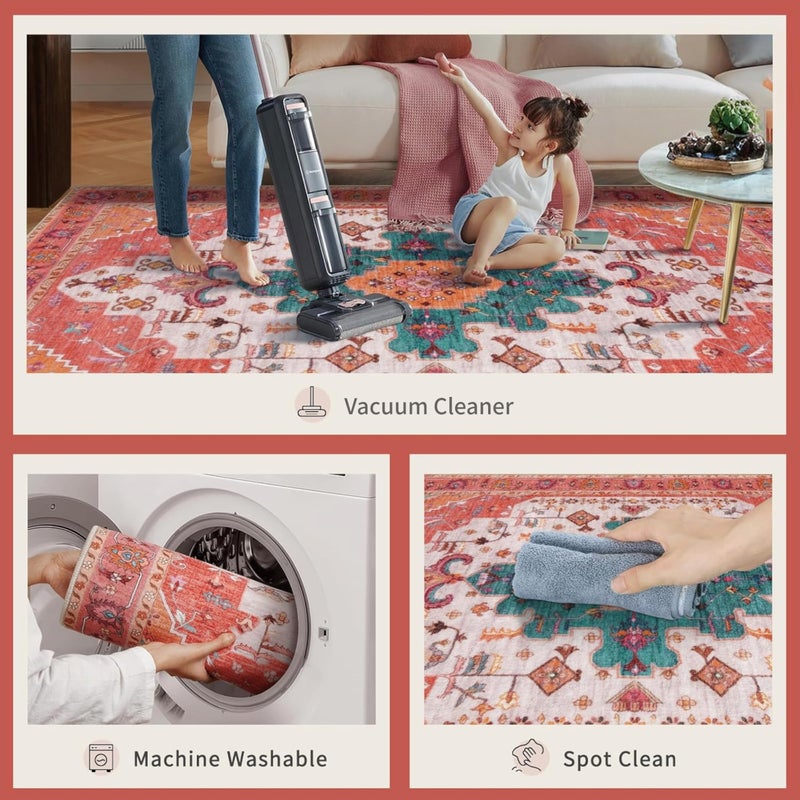 Ciicool Area Rug 5x7ft Washable Rugs for Living Room Non-Slip Indoor Rugs Large Low-Pile Mat Floor Carpet Vintage Rug for Bedroom Dinning Foyer Decor - Image 5