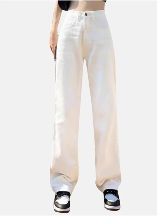 YUNIQEE White Cotton Straight Fit High-Rise Jeans