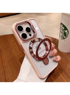 For Iphone 16E Mobile Phone Case U1 Dual Magnetic Bracket For Iphone15PRO Protective Cover Metal 13 Advanced Sense Factory-Color:Pink-Applicable Model:For Iphone 12Pro