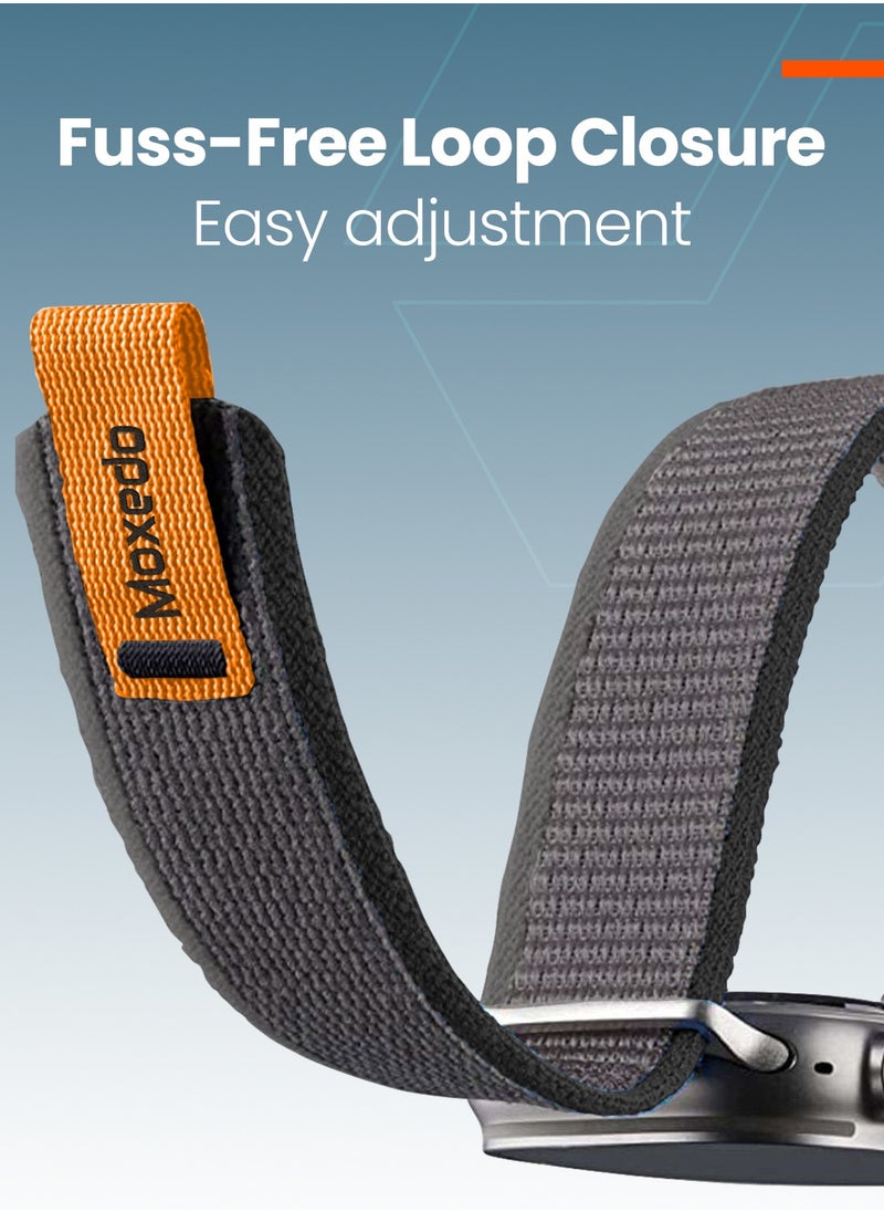 Moxedo Moxedo Trail Loop Watch Band Adjustable Sports Nylon Woven with Convenient Pull Tab Compatible with Apple Watch Band Series 8/7/6/5/4/3/2/1/SE Ultra design for 44mm/45mm/49mm (Black/Grey)  - Image 3