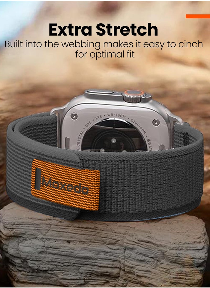 Moxedo Moxedo Trail Loop Watch Band Adjustable Sports Nylon Woven with Convenient Pull Tab Compatible with Apple Watch Band Series 8/7/6/5/4/3/2/1/SE Ultra design for 44mm/45mm/49mm (Black/Grey)  - Image 5