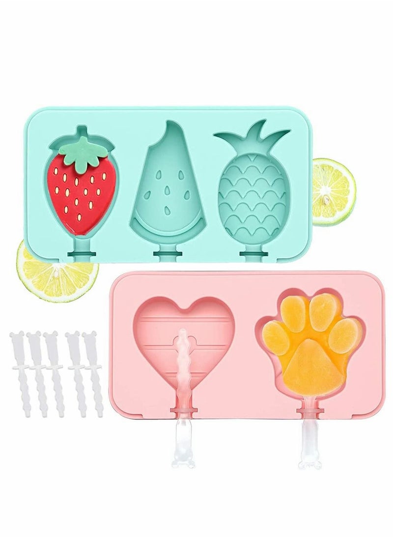 Excefore - 2 Pack Silicone Popsicle Molds, Reusable Easy Release Food Grade Popsicle Maker Molds, Pop Molds with Lid and 5 Reusable Plastic Sticks for DIY Homemade Ice Cream Molds (Pink + Blue) - Image 1