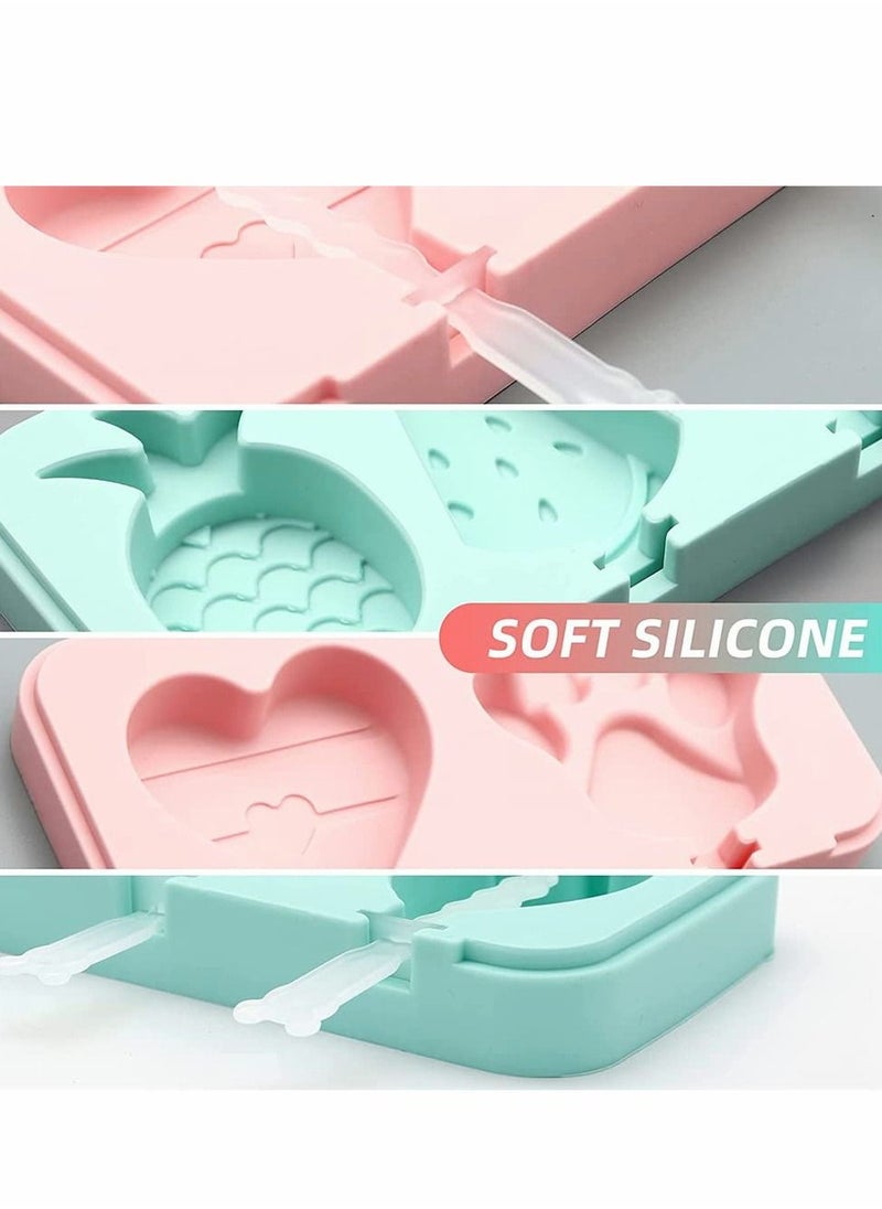 Excefore - 2 Pack Silicone Popsicle Molds, Reusable Easy Release Food Grade Popsicle Maker Molds, Pop Molds with Lid and 5 Reusable Plastic Sticks for DIY Homemade Ice Cream Molds (Pink + Blue) - Image 1