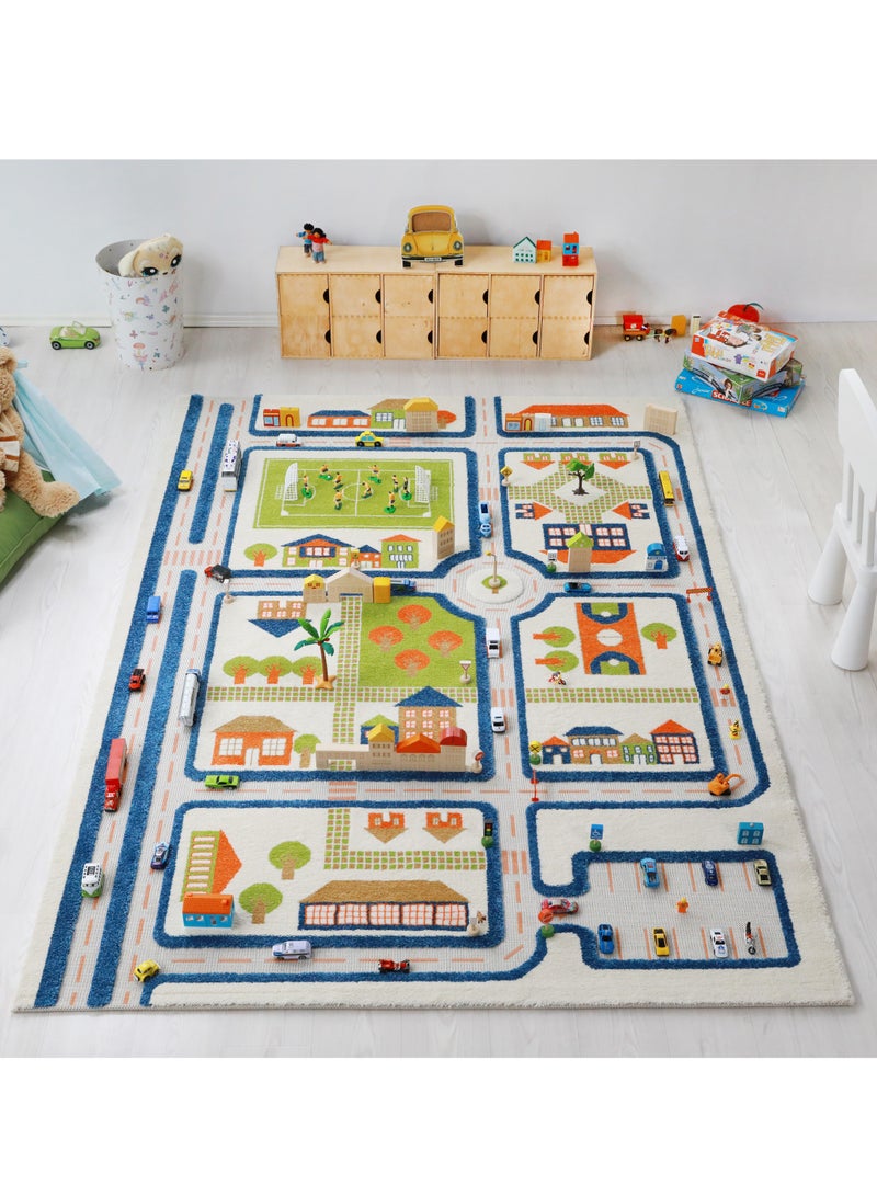 هلالفل سجادة لعب ثلاثية الأبعاد تصميم حركة المرور - XL | زرقاء | سجادة نشاط للأطفال | غرفة نوم، غرفة معيشة، سجادة حضانة | بولي بروبيلين | قابلة للطي | 230 سم × 160 سم - Image 1