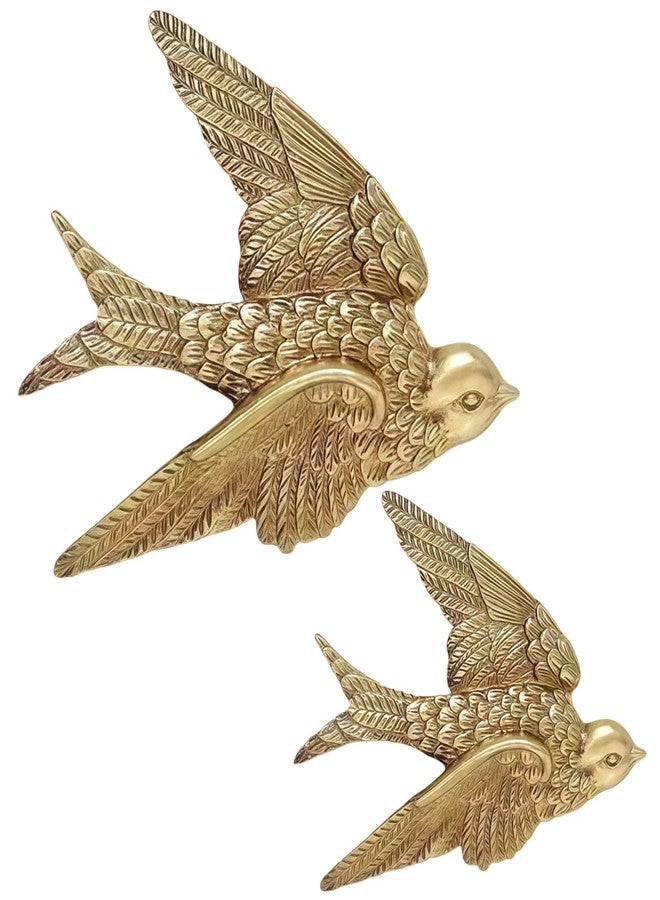 Varku 2 Pcs Vintage Swallow Wall Decor, Antique Brass Flying Bird Sculpture, Aesthetic Resin Art, Unique Home Accent for Living Room, Bedroom, Farmhouse Wall Decor - Image 1