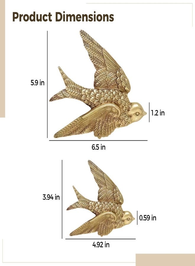 Varku 2 Pcs Vintage Swallow Wall Decor, Antique Brass Flying Bird Sculpture, Aesthetic Resin Art, Unique Home Accent for Living Room, Bedroom, Farmhouse Wall Decor - Image 4